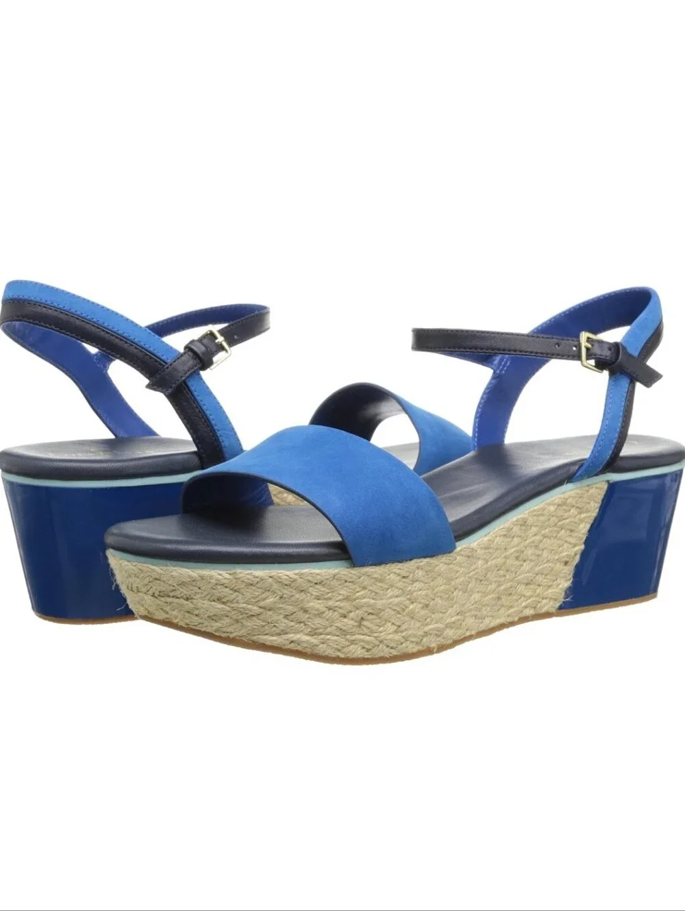 Blue Espadrille Wedge Sandals with Ankle Strap